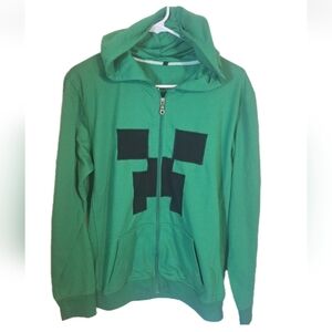 Minecraft Green Unisex Adult Full Zip Hoodie Size XL Graphic Print Sweatshirt